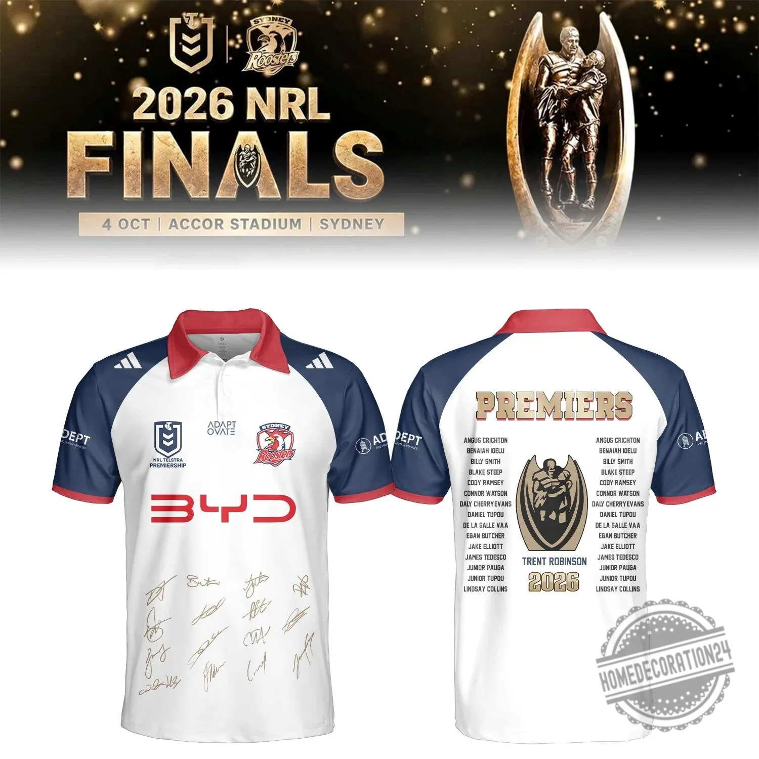 2026 Polo Shirt for Sydney Roosters National Rugby League Champions