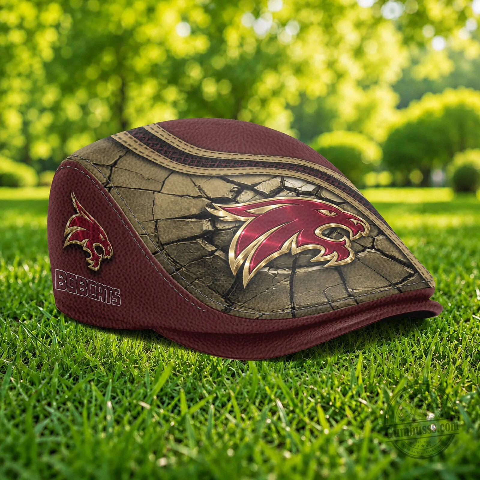 Texas State Bobcats NCAA Maroon Flat Cap, Golf Ivy League Hat 5 Texas State Bobcats NCAA Maroon Flat Cap, Golf Ivy League Hat