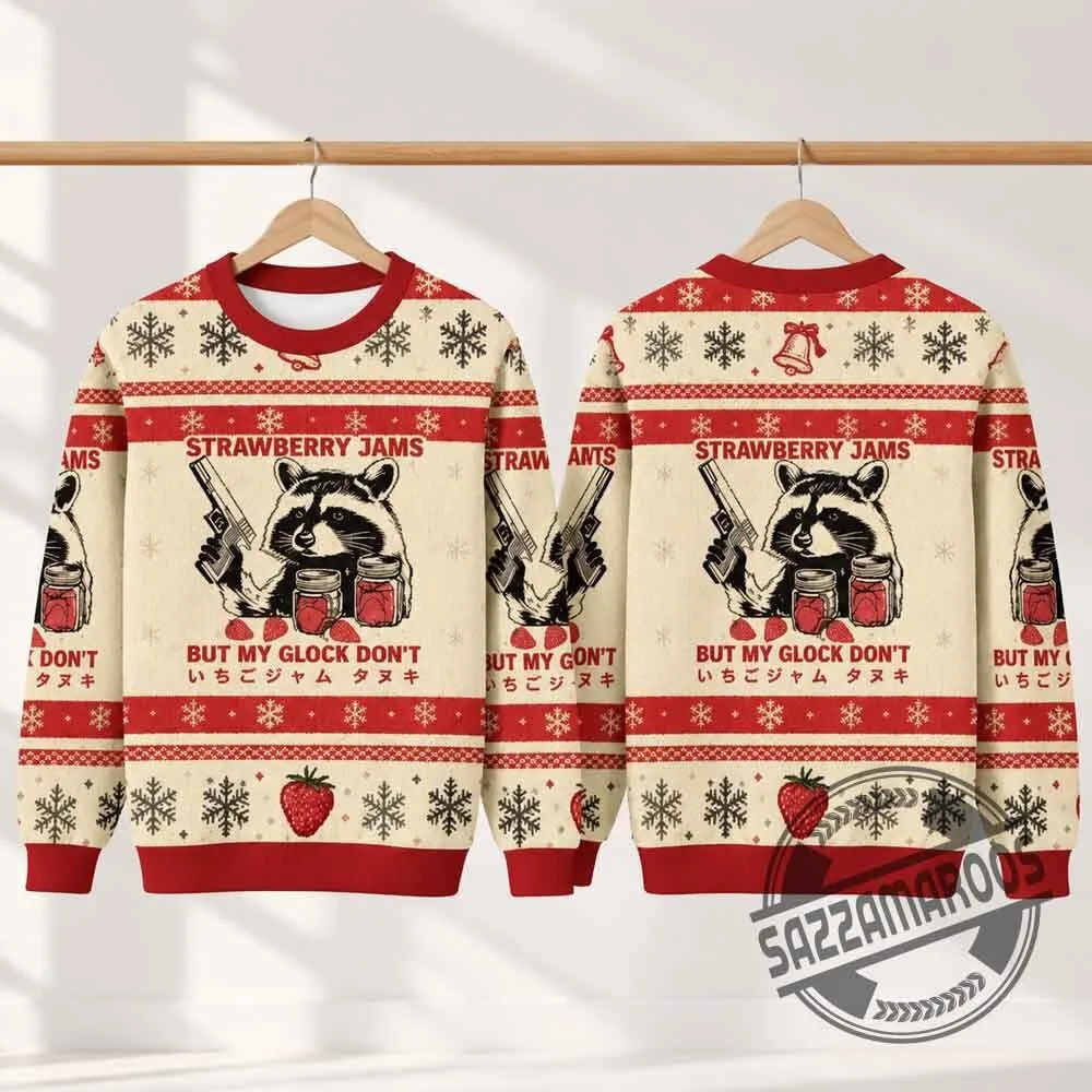 Strawberry Jams Glock Raccoon Meme Christmas Ugly Sweater 2026