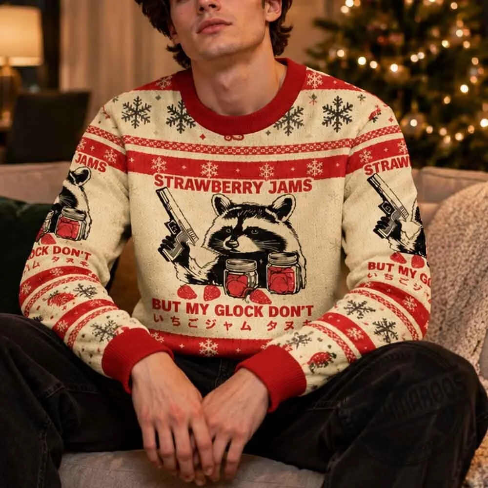 Strawberry Jams Glock Raccoon Meme Christmas Ugly Sweater 2026 5 Strawberry Jams Glock Raccoon Meme Christmas Ugly Sweater 2026