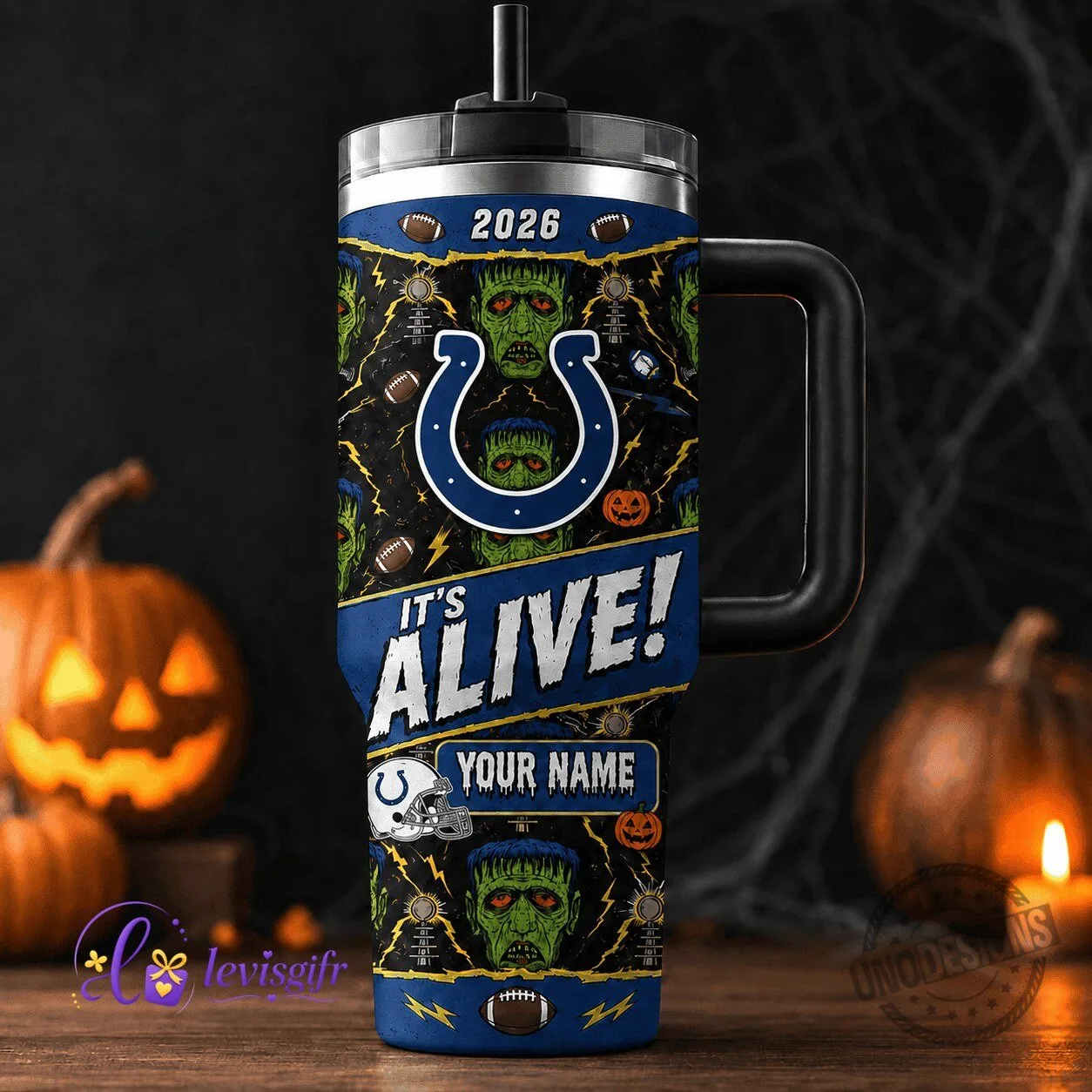 Indianapolis Colts Halloween Frankenstein Monster Personalized Tumbler