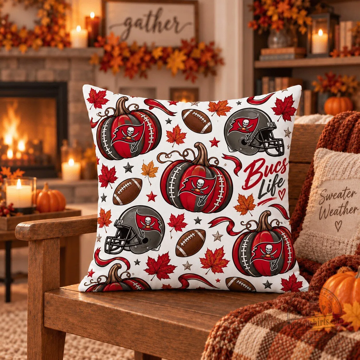 Tampa Bay Buccaneers Halloween Football Pumpkins Throw Pillow