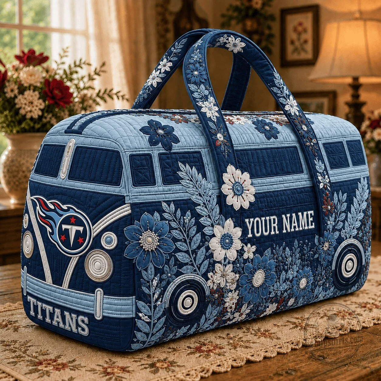 Tennessee Titans Floral Volkswagen Bus Quilted Duffle Bag 1 Tennessee Titans Floral Volkswagen Bus Quilted Duffle Bag