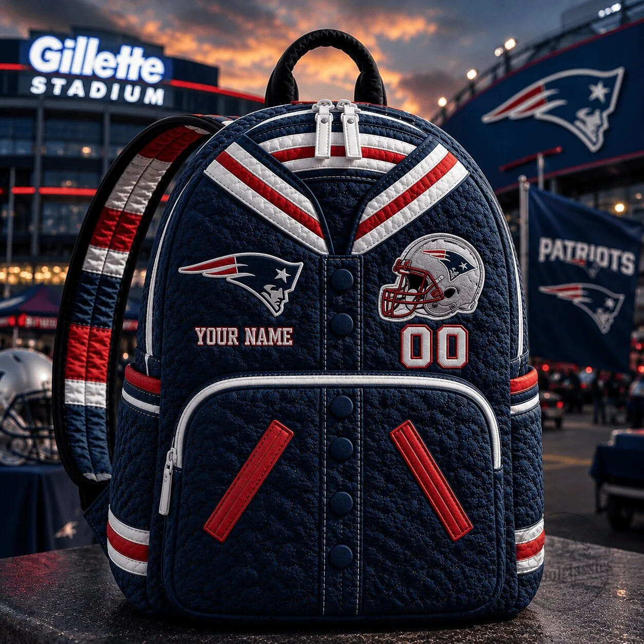 New England Patriots NFL Football Team Quilted Varsity Style Backpack