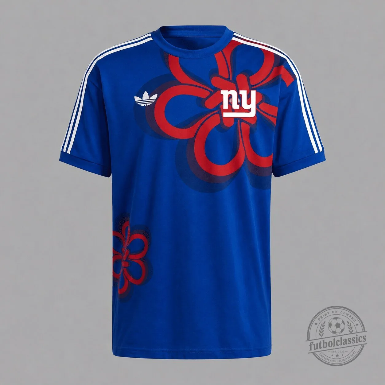 New York Giants Adidas Blue Floral Graphic Short Sleeve T-Shirt