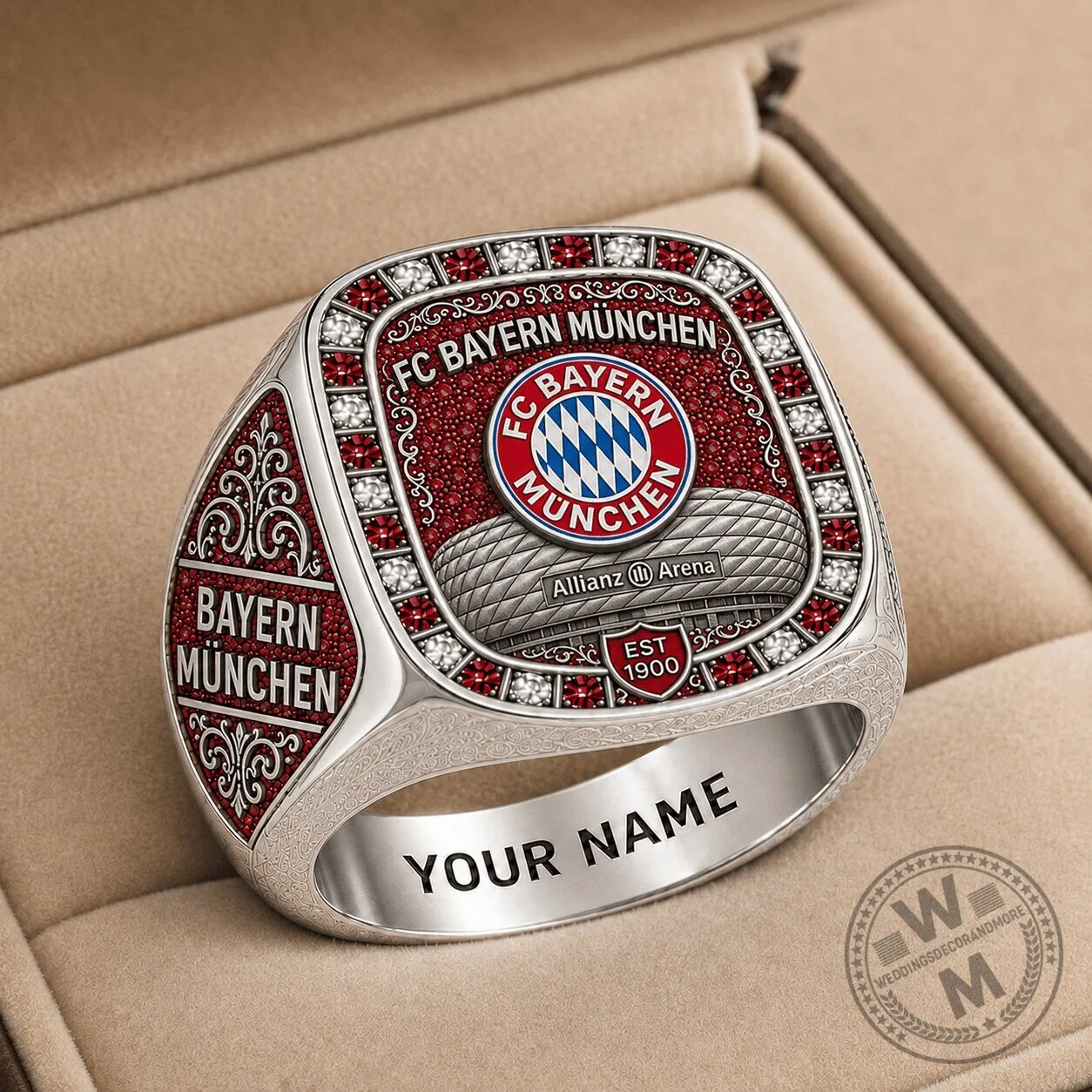 FC Bayern München Bundesliga Soccer Club Fan Ring with Custom Name Engraving
