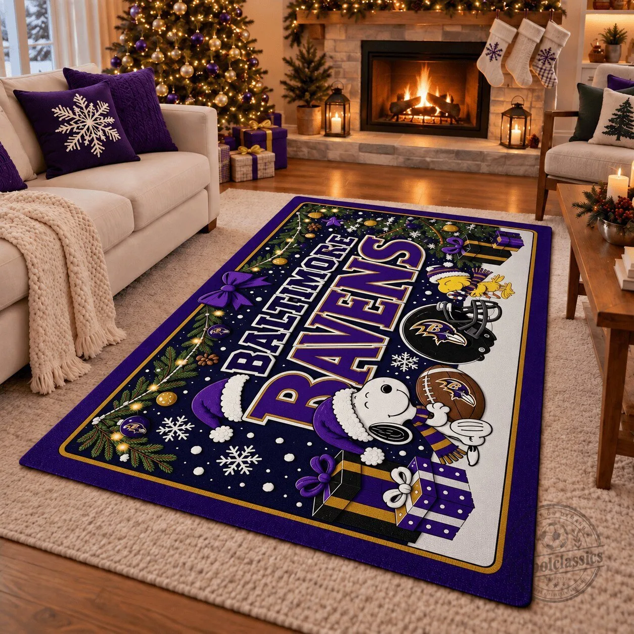 Baltimore Ravens Snoopy Christmas Holiday Area Rug