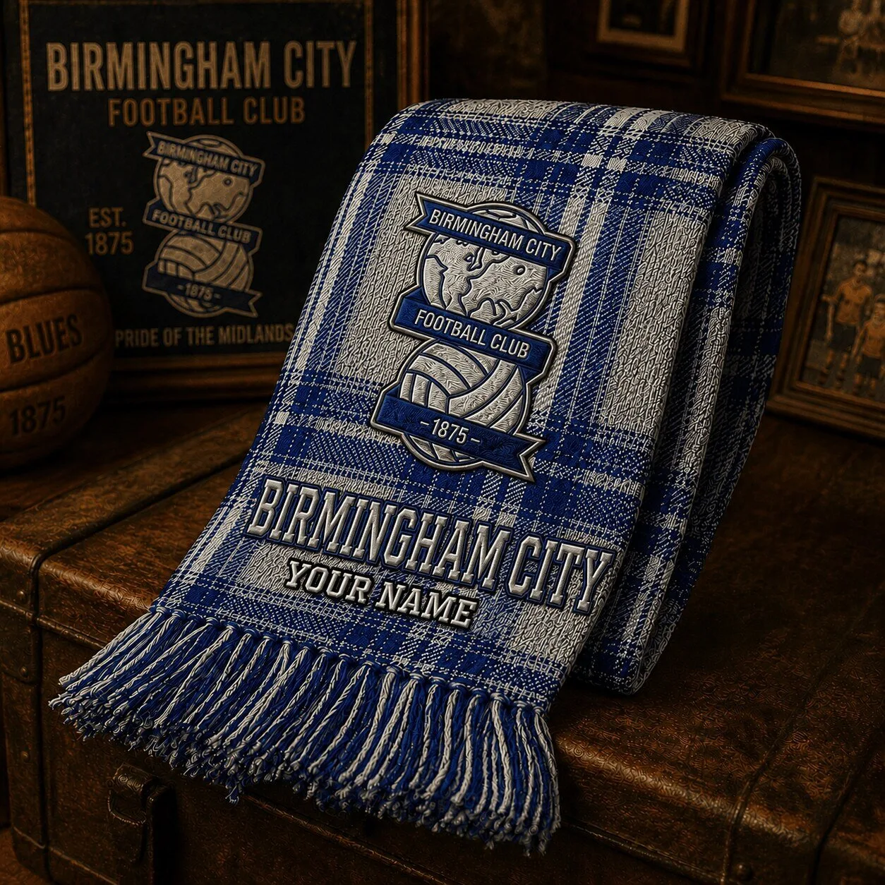 Birmingham City Football Club Personalized Plaid Scarf