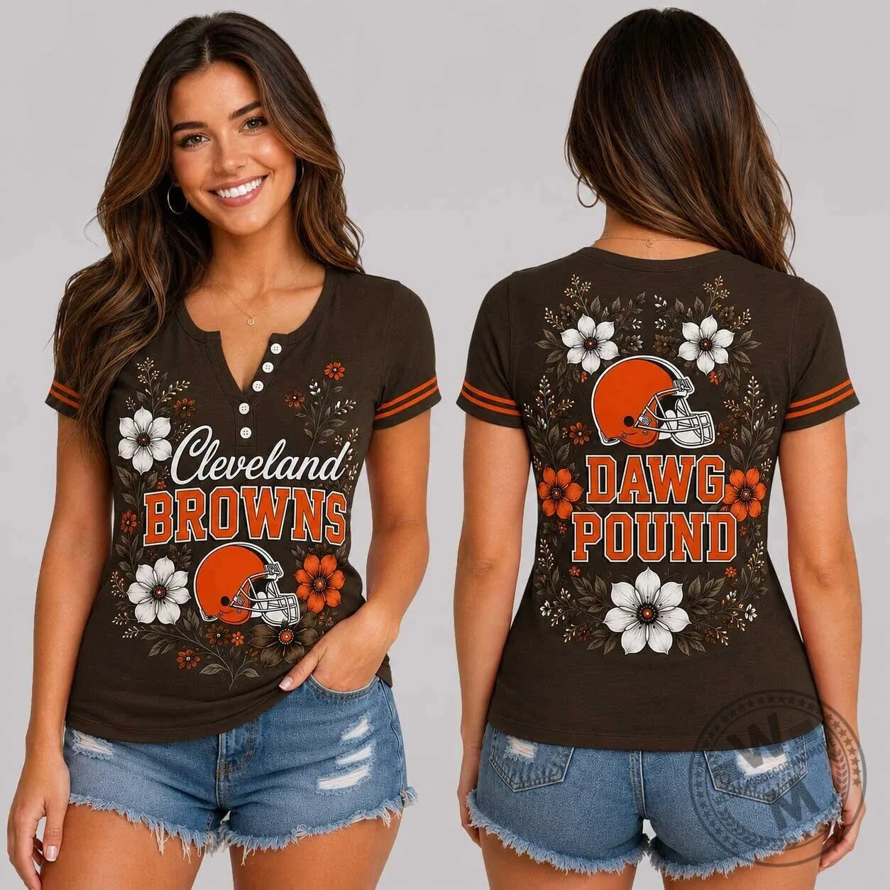 Cleveland Browns Football Team Floral Game Day Brown Women's T-Shirt