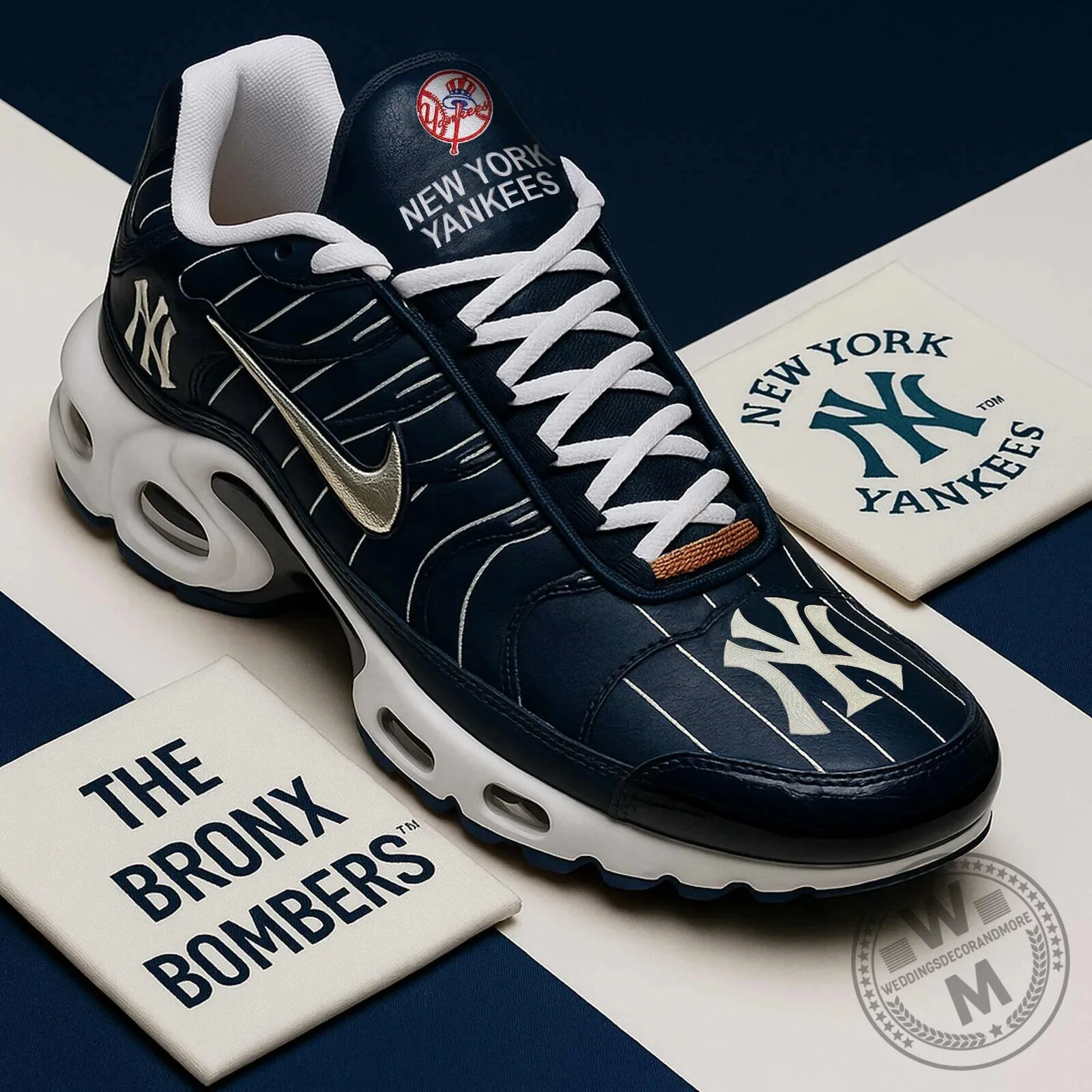 New York Yankees Baseball Team Pinstripe Design Athletic Sneakers Shoes