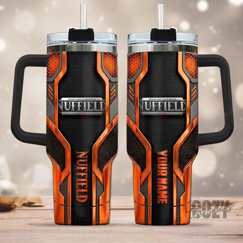 Nuffield Tractor Personalized Orange Black Tumbler