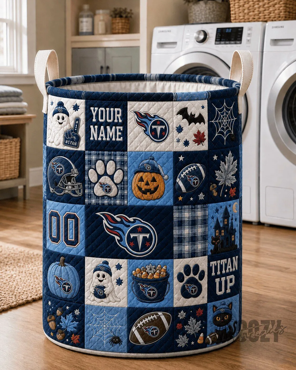 Tennessee Titans Halloween Personalized Quilted Laundry Basket 1 Tennessee Titans Halloween Personalized Quilted Laundry Basket
