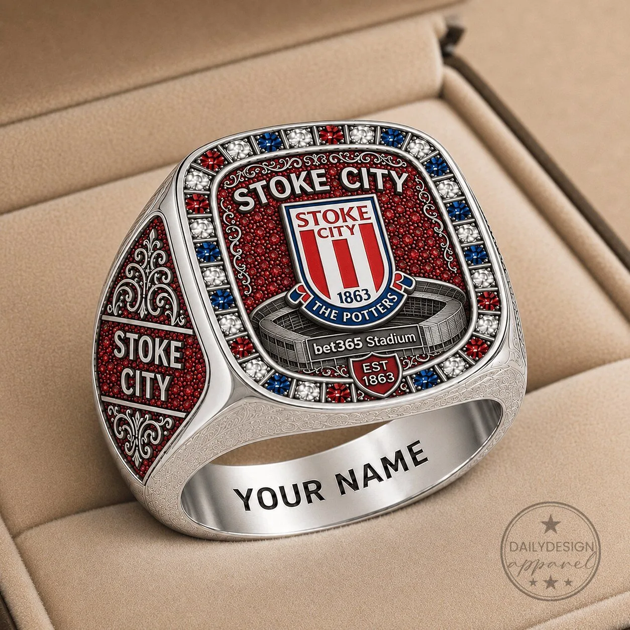 Stoke City Football Club Championship Ring with Custom Engraving for Men