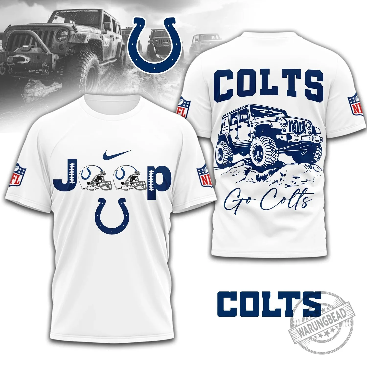 Indianapolis Colts Jeep Off-Road Adventure Graphic Print White T-Shirt 1 Indianapolis Colts Jeep Off-Road Adventure Graphic Print White T-Shirt