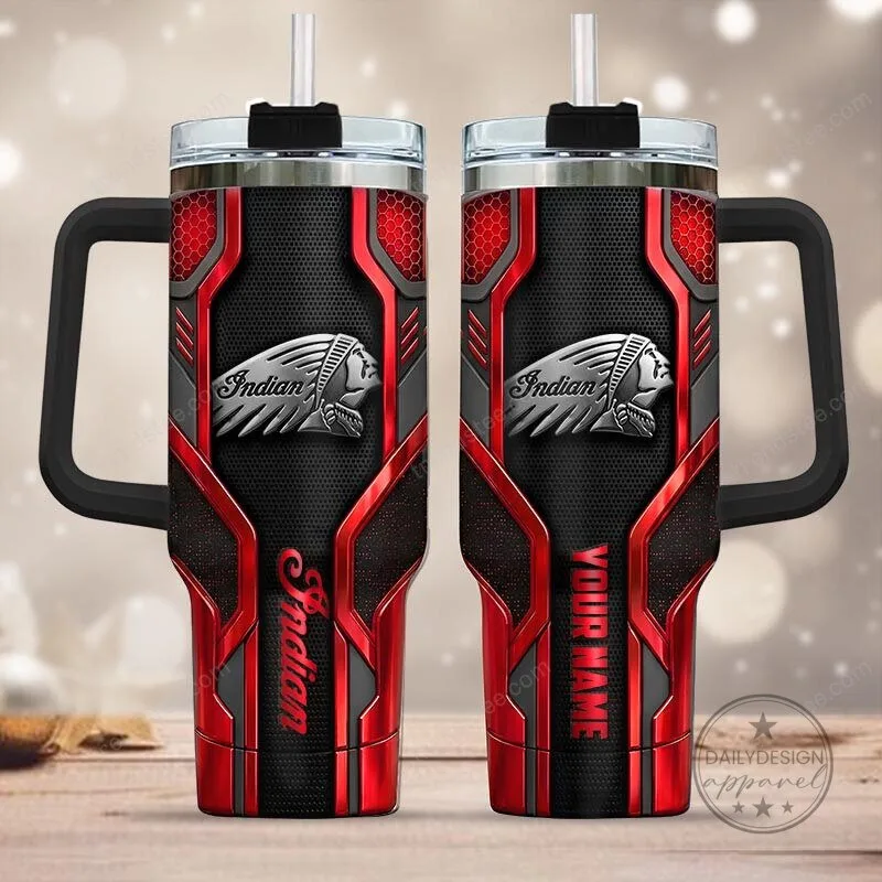 Indian Motorcycle Logo Red and Black Stainless Steel Insulated Tumbler with Handle
