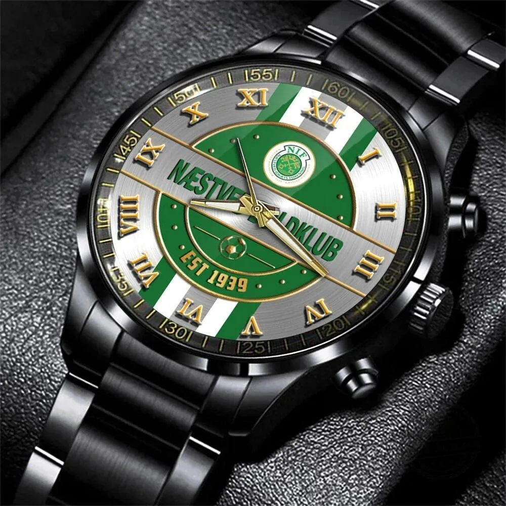 Naestved Boldklub Football Club Logo Black Stainless Steel Watch