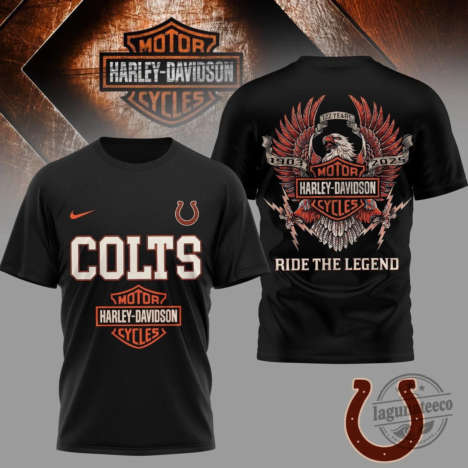 Indianapolis Colts Harley-Davidson Motorcycles 122 Year Anniversary Black T-Shirt