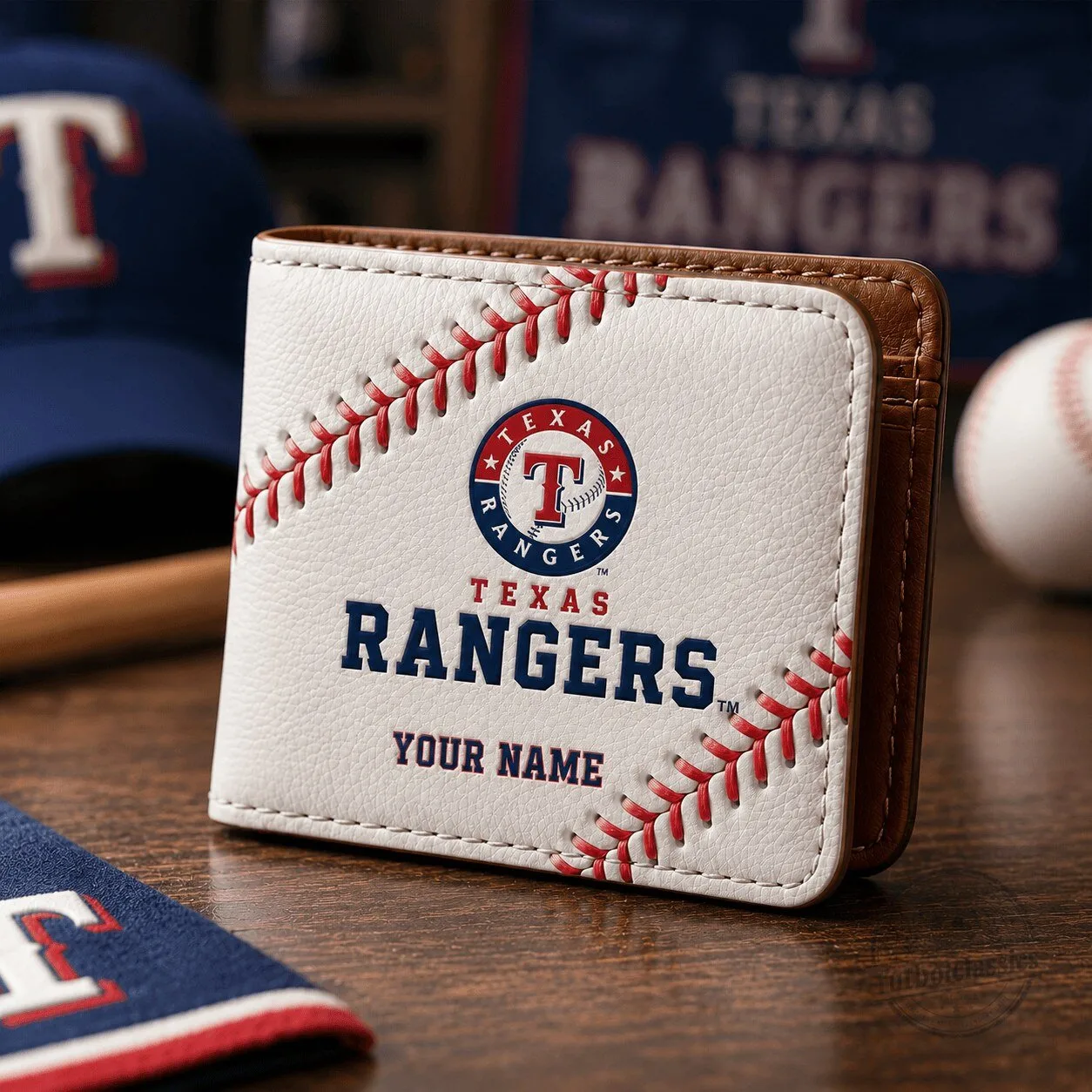 Texas Rangers Baseball Stitched Wallet Custom Name MLB Baseball Fan Gift