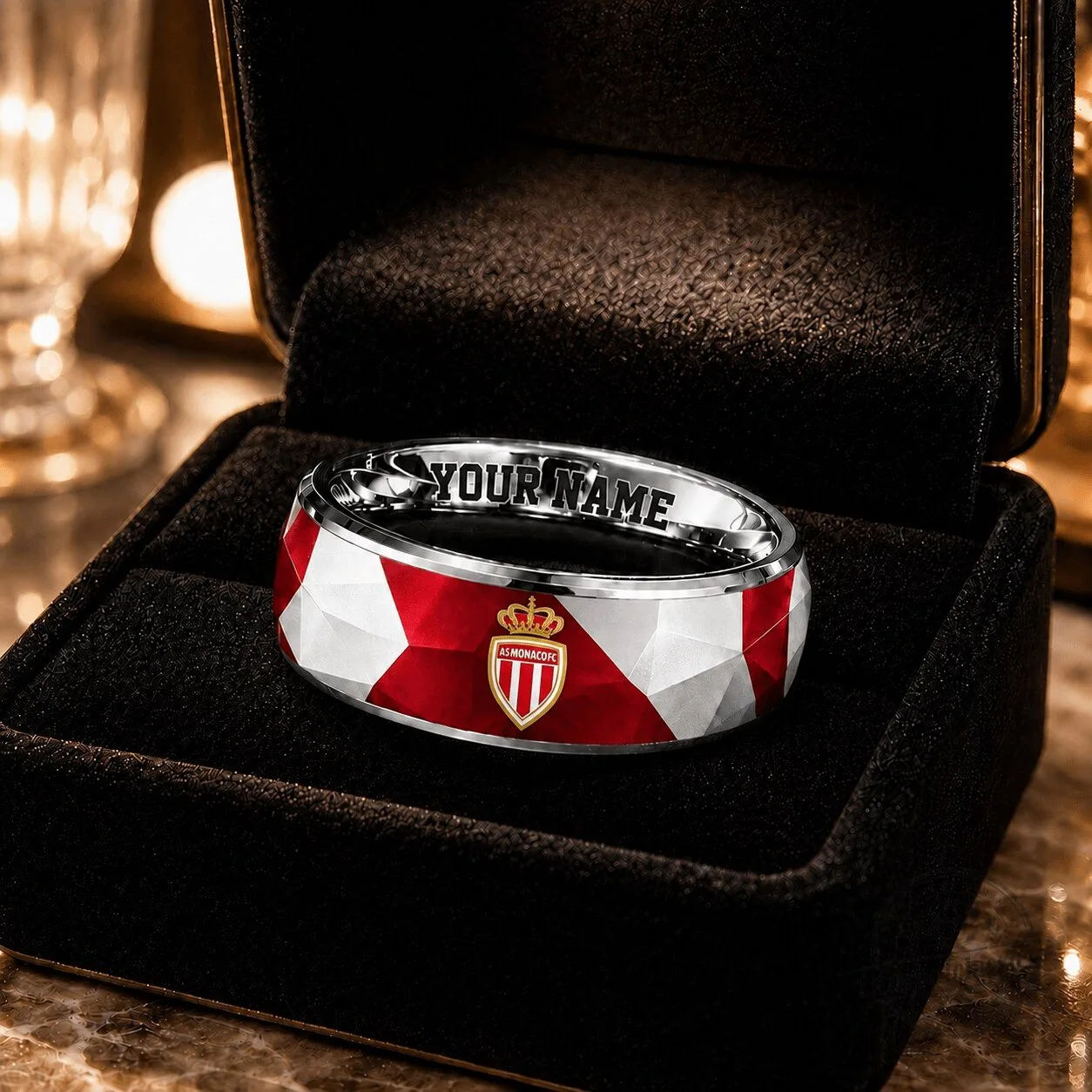 AS Monaco Football Club Ligue 1 Custom Name Personalized Ring
