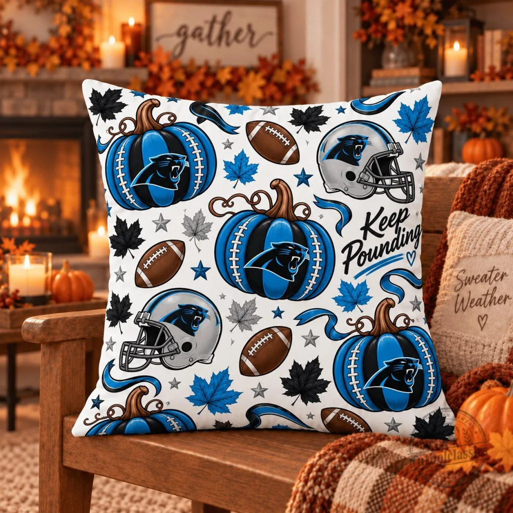 Carolina Panthers Halloween Football Pumpkins Throw Pillow Carolina Panthers Halloween Football Pumpkins Throw Pillow