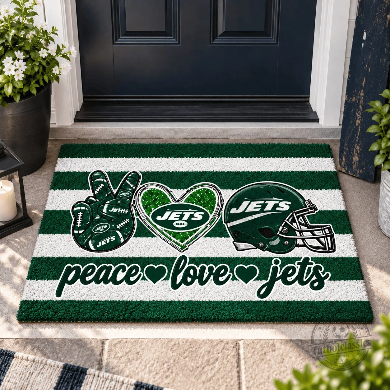 New York Jets Football Team Peace Love Doormat