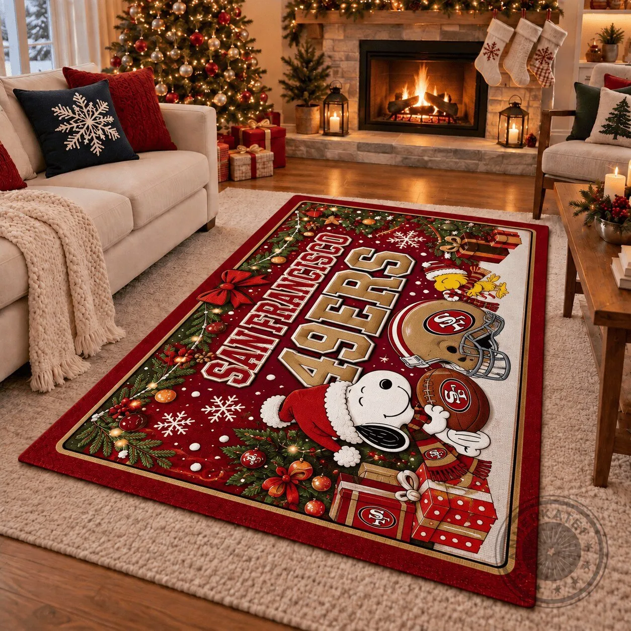 San Francisco 49ers Snoopy Christmas Holiday Area Rug