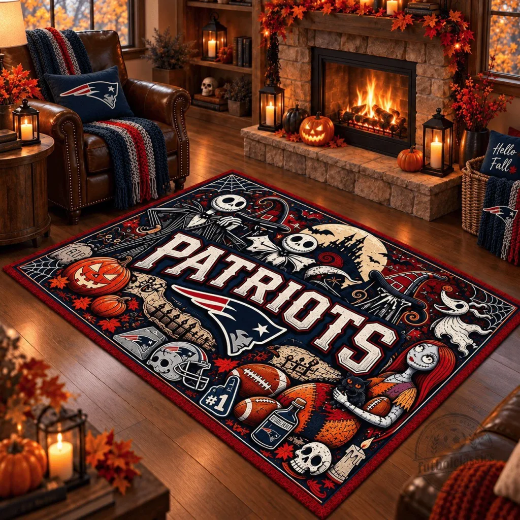 New England Patriots Halloween Jack Skellington Sally Area Rug New England Patriots Halloween Jack Skellington Sally Area Rug