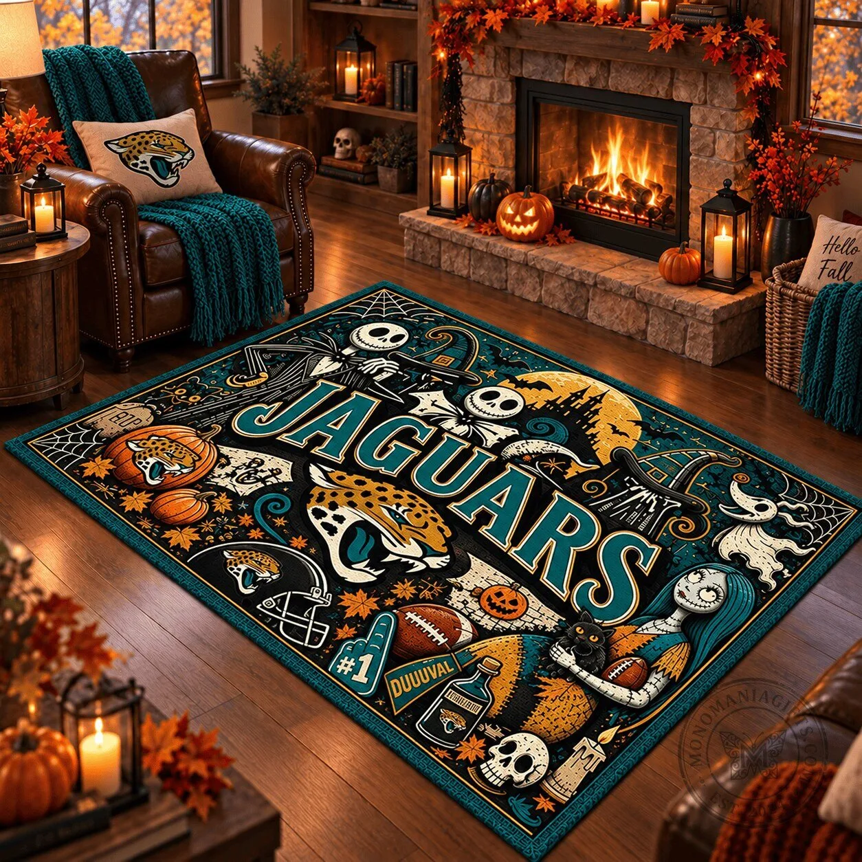 Jacksonville Jaguars Halloween Nightmare Before Christmas Rug
