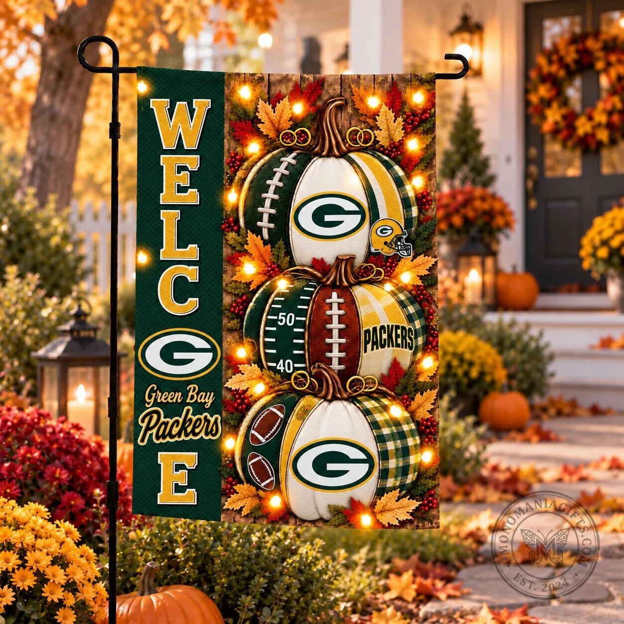 Green Bay Packers Halloween Welcome Pumpkins Autumn Garden Flag