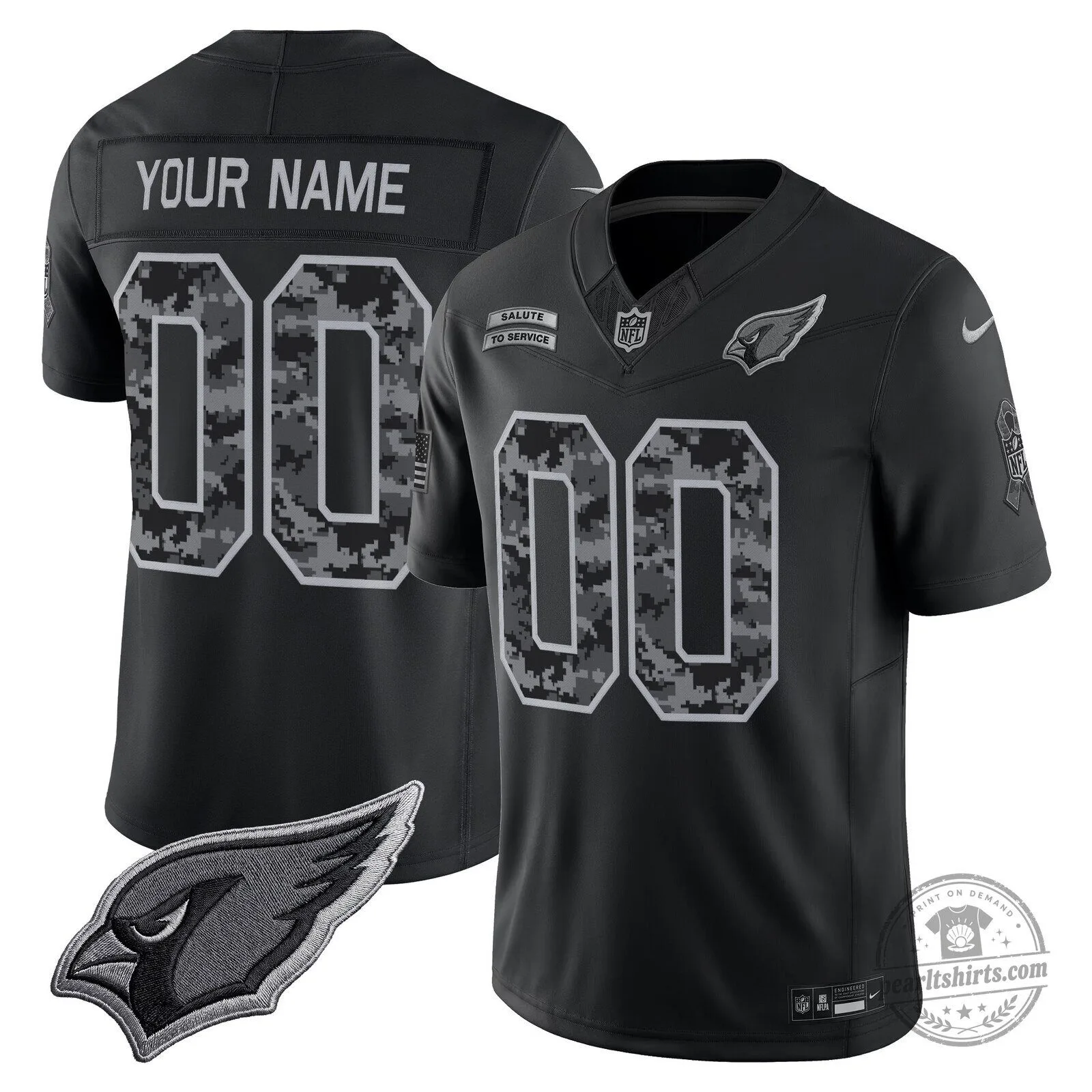 Arizona Cardinals Salute To Service Custom Black Digital Camo Football Jersey