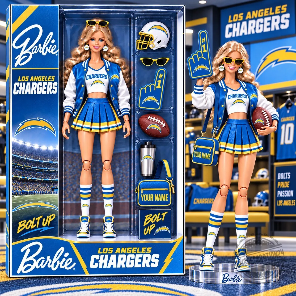 Los Angeles Chargers Barbie Doll Collectible Football Fan Gift Set
