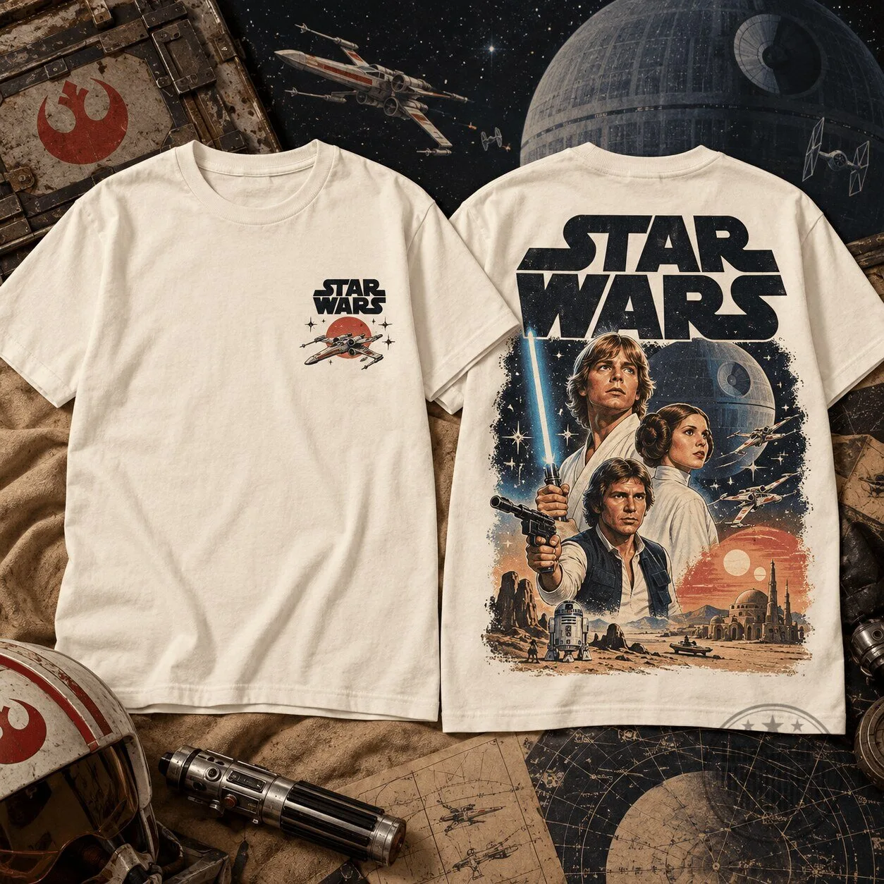 Star Wars Original Trilogy Galactic Heroes Movie Poster Graphic T-Shirt 1 Star Wars Original Trilogy Galactic Heroes Movie Poster Graphic T-Shirt