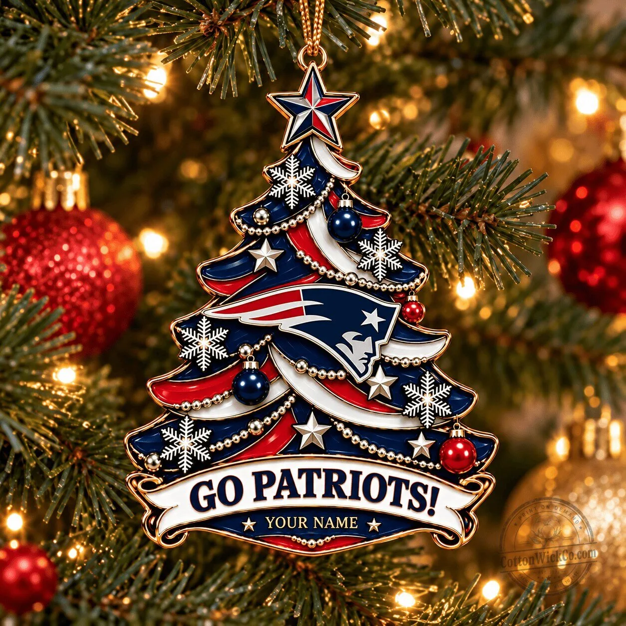 New England Patriots Christmas Tree Ornament Custom Name Holiday Decoration