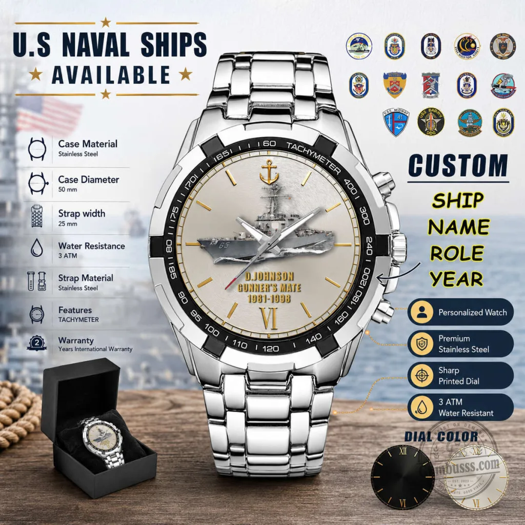 United States Naval Ships Personalized Stainless Steel Tachymeter Watch United States Naval Ships Personalized Stainless Steel Tachymeter Watch
