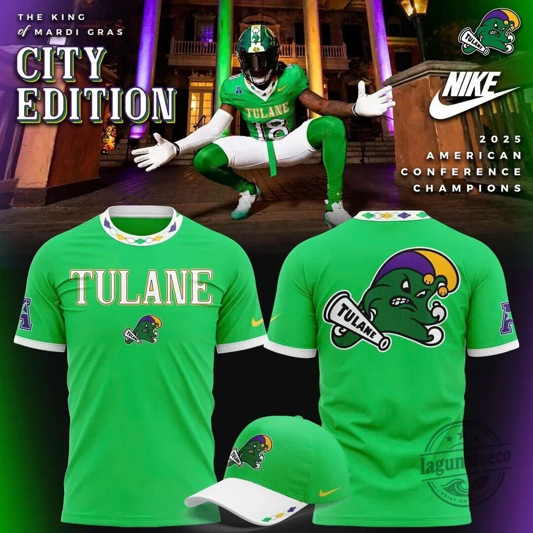 2026 City Edition Tshirt for Mardi Gras featuring Tulane Green Wave Design