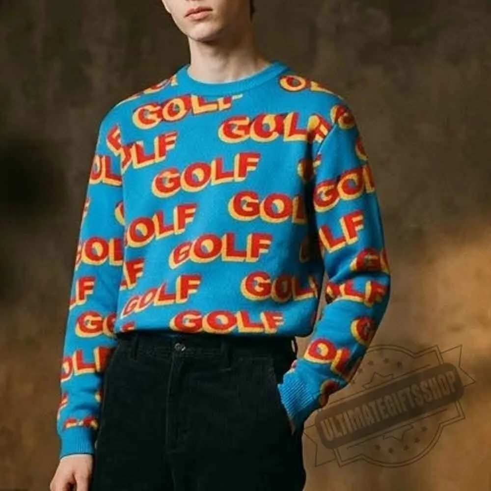 Golf Logo Knit Sweater Graphic Print 4 Golf Logo Knit Sweater Graphic Print