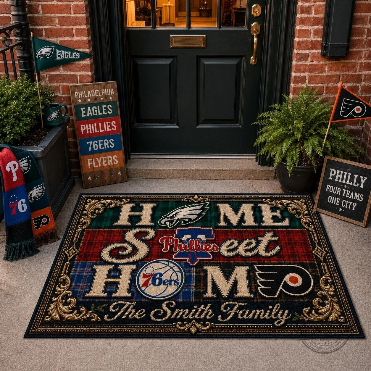 Philadelphia Sports Teams Home Sweet Home Personalized Doormat