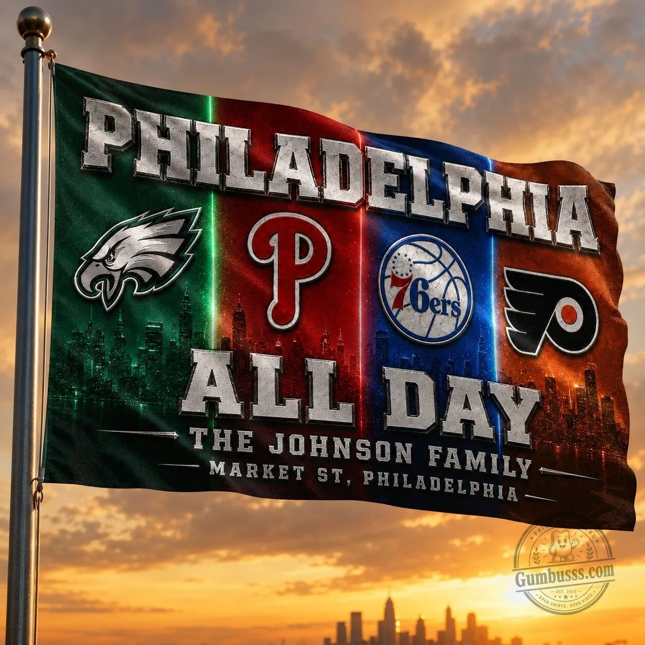 Philadelphia Sports Teams All Day Personalized Family Name Flag