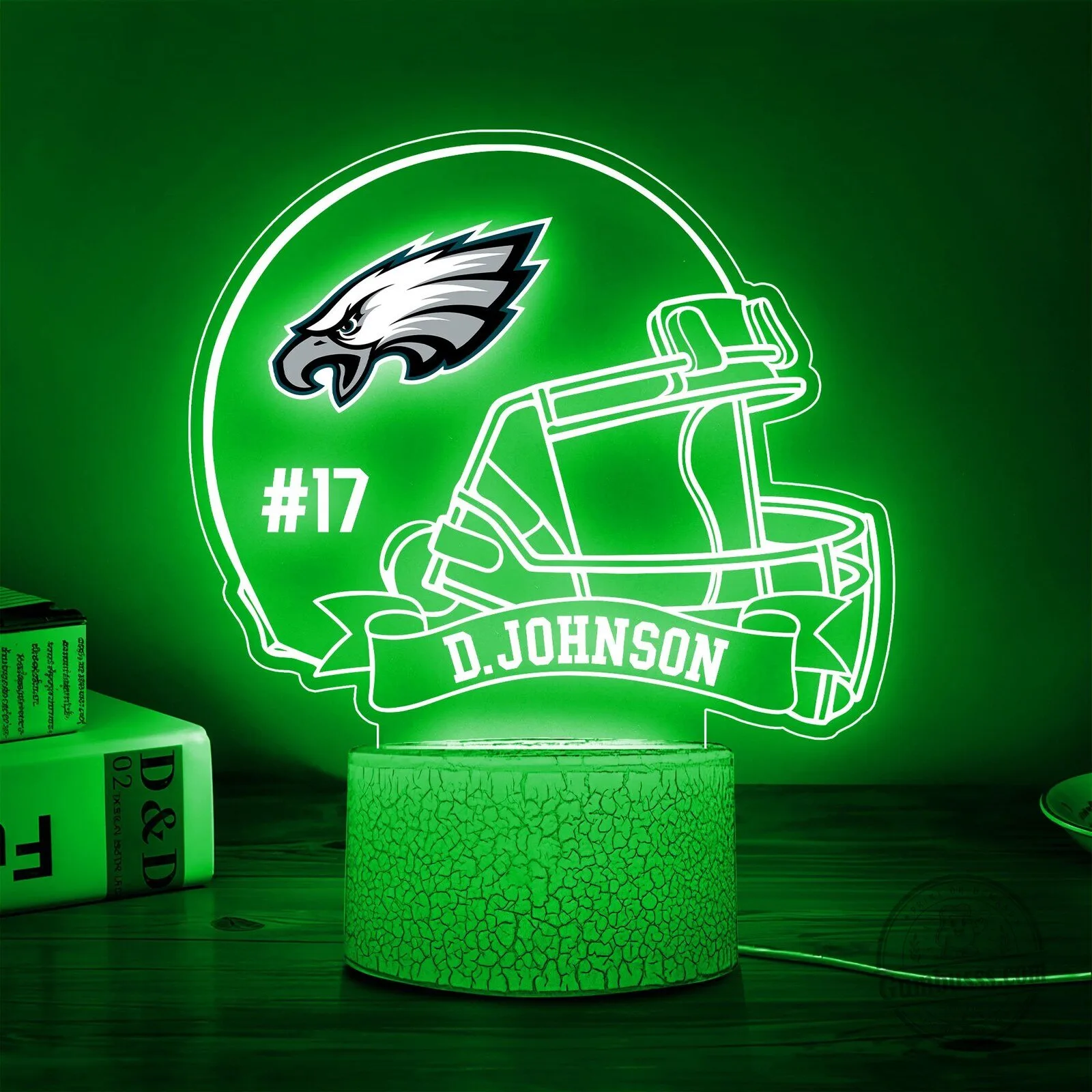 Philadelphia Eagles Football Helmet D. Johnson Number 17 Custom LED Lamp