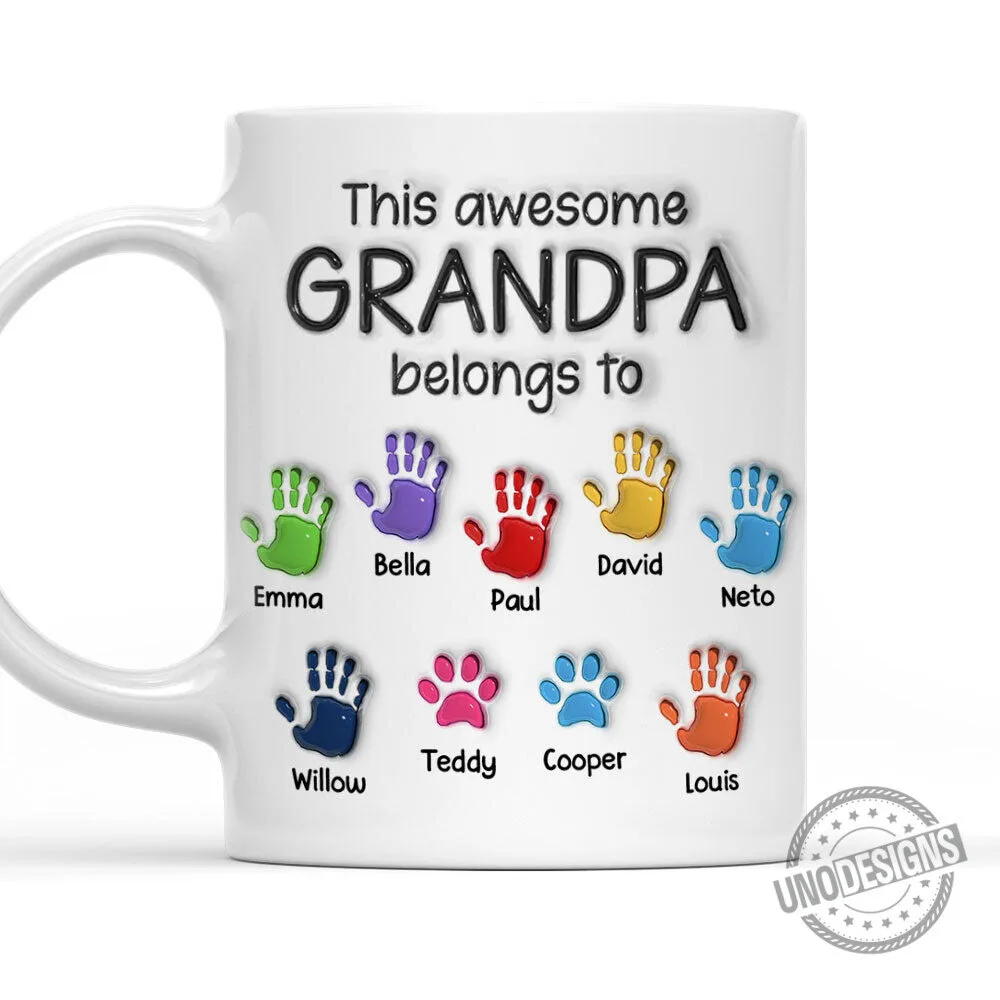 Personalized Awesome Grandpa Belongs To Handprints Mug for Grandfather