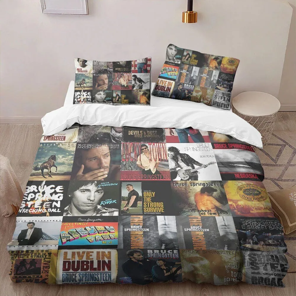 Bruce Springsteen Album Covers Collage Bedding Set, Rock Music Fan Bedroom Decor
