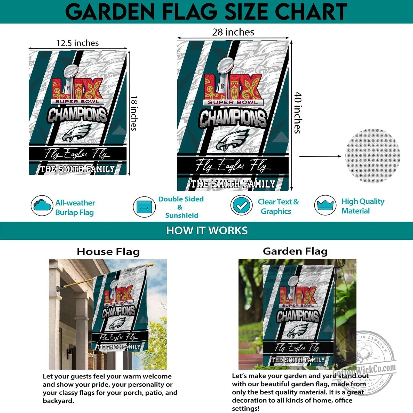 Philadelphia Eagles Super Bowl LIX Champions Garden Flag 16 Philadelphia Eagles Super Bowl LIX Champions Garden Flag