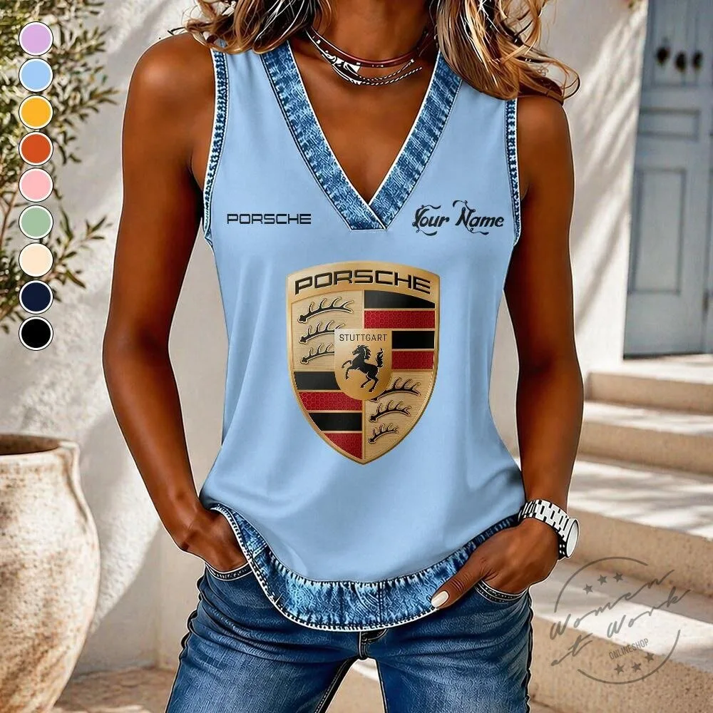 Porsche Stuttgart Crest Custom Name V-Neck Sleeveless Tank Top 9 Porsche Stuttgart Crest Custom Name V-Neck Sleeveless Tank Top