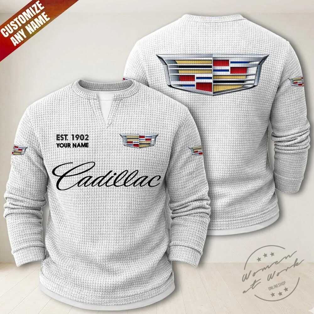 Cadillac Waffle Knit Long Sleeve Shirt with Custom Name and Established Year