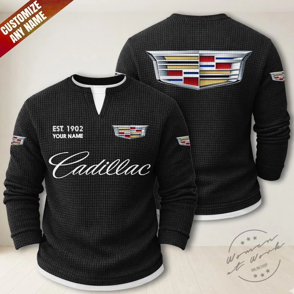 Cadillac Waffle Knit Long Sleeve Shirt with Custom Name and Established Year 11 Cadillac Waffle Knit Long Sleeve Shirt with Custom Name and Established Year