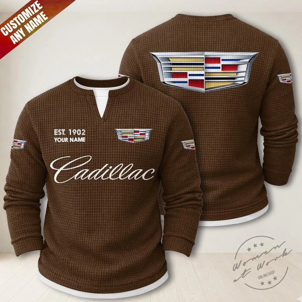 Cadillac Waffle Knit Long Sleeve Shirt with Custom Name and Established Year 12 Cadillac Waffle Knit Long Sleeve Shirt with Custom Name and Established Year