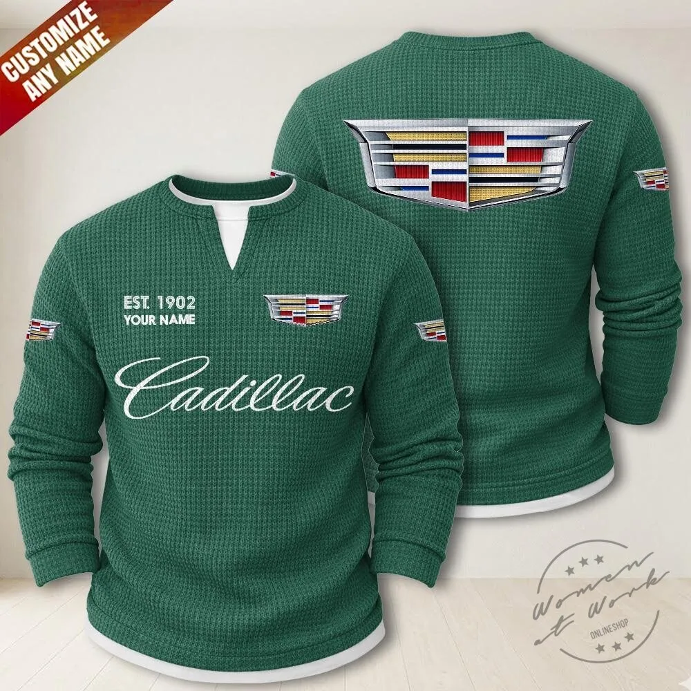 Cadillac Waffle Knit Long Sleeve Shirt with Custom Name and Established Year 13 Cadillac Waffle Knit Long Sleeve Shirt with Custom Name and Established Year