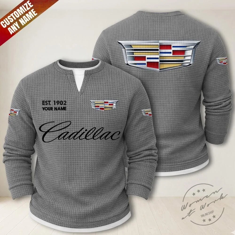 Cadillac Waffle Knit Long Sleeve Shirt with Custom Name and Established Year 14 Cadillac Waffle Knit Long Sleeve Shirt with Custom Name and Established Year