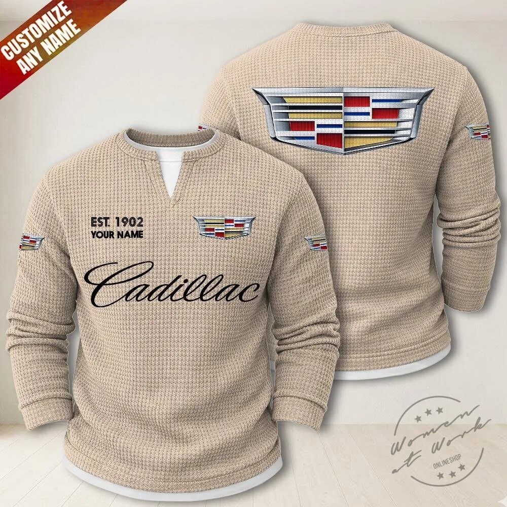 Cadillac Waffle Knit Long Sleeve Shirt with Custom Name and Established Year 15 Cadillac Waffle Knit Long Sleeve Shirt with Custom Name and Established Year