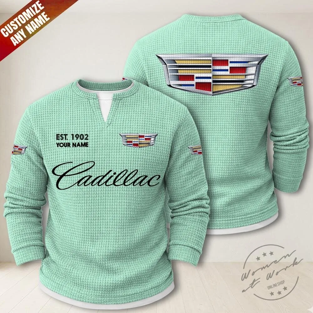 Cadillac Waffle Knit Long Sleeve Shirt with Custom Name and Established Year 16 Cadillac Waffle Knit Long Sleeve Shirt with Custom Name and Established Year